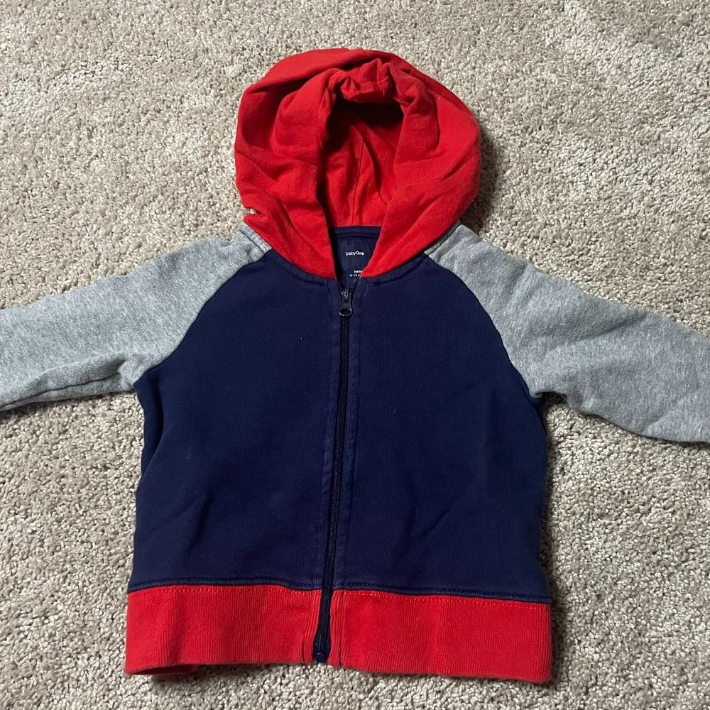Red, Blue, and Gray Baby Gap Hooded Zip-up Sweatshirt size 18-24 Months